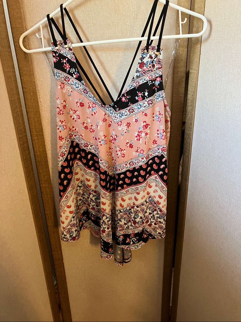 Lavish Pink Floral Women's Top with Black Trim Medium